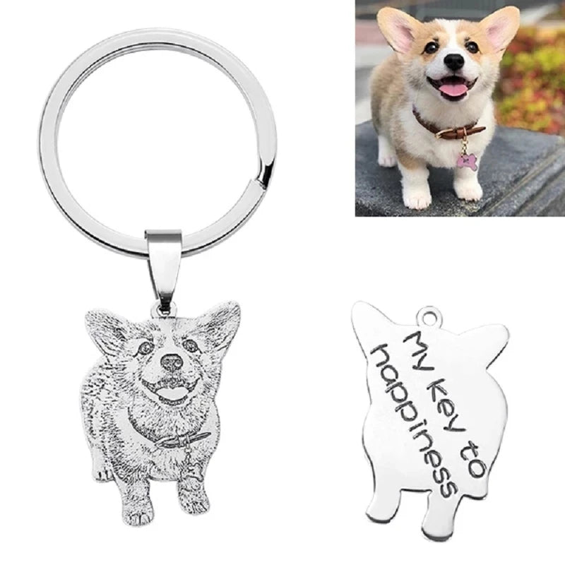 Custom Pet Portrait Keychain Engraved Pet Photo Keychain Stainless Steel