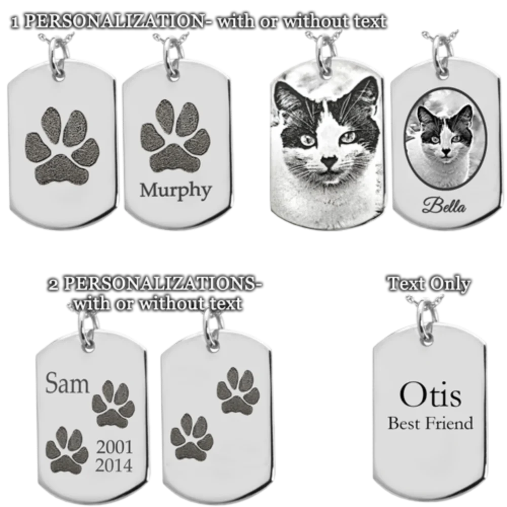 Personalized Pet Urn Information Square Pendant Necklace Detachable Stainless Steel Custom Paw Print Necklace