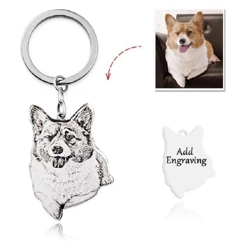 Custom Pet Portrait Keychain Engraved Pet Photo Keychain Stainless Steel