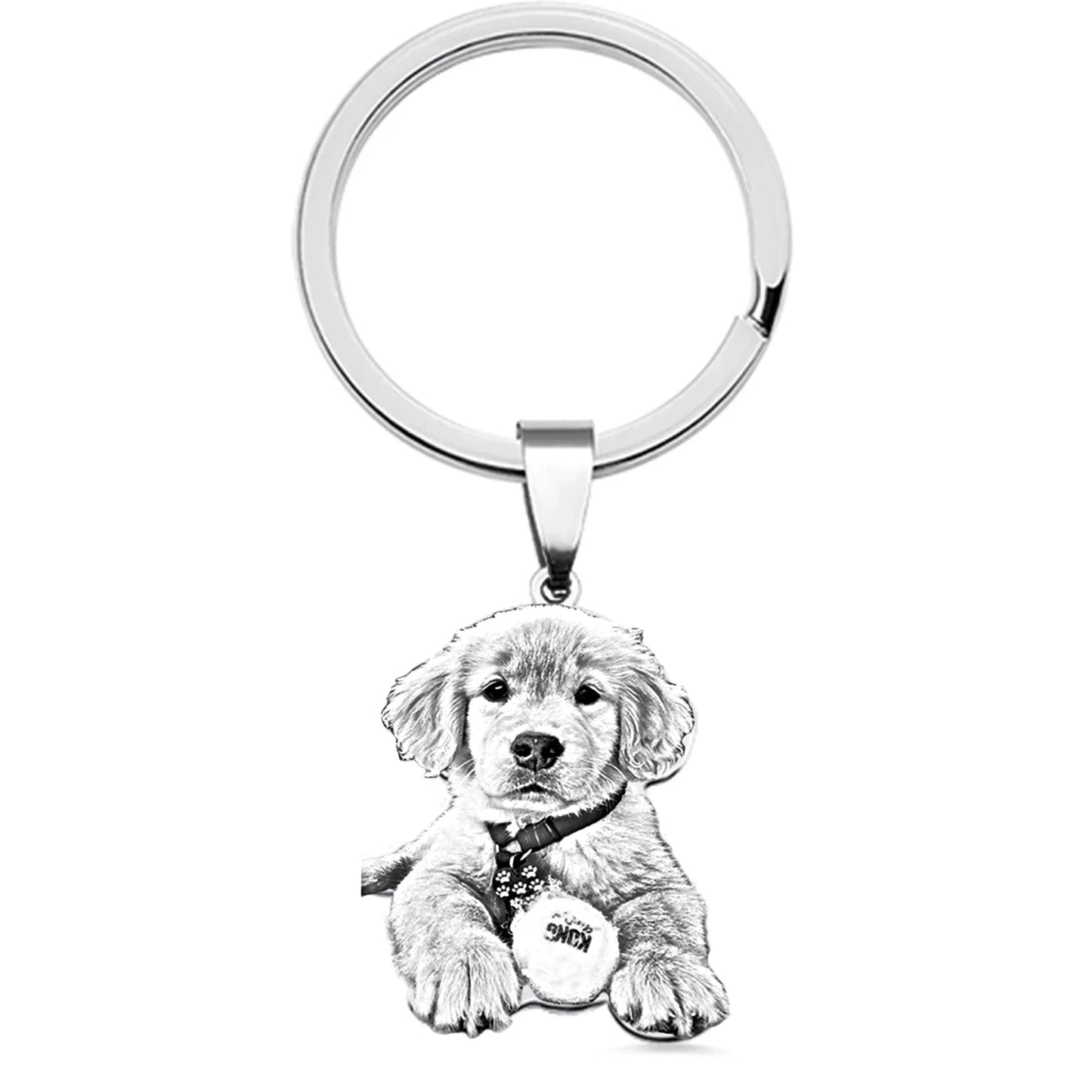 Custom Pet Portrait Keychain Engraved Pet Photo Keychain Stainless Steel