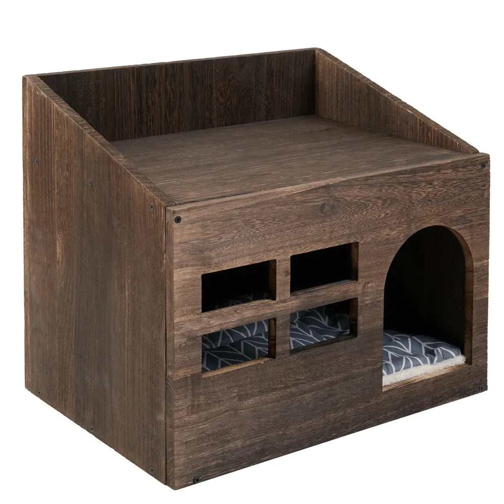 Wooden Cat Cave Bed Furniture, Sleep Lounge House/Bed with Cushion Pad