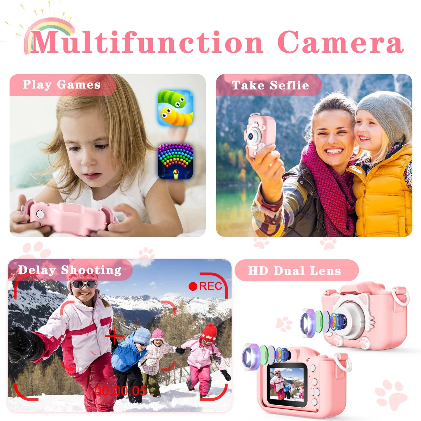 Cute Cat Children Camera, With Silicone Cases