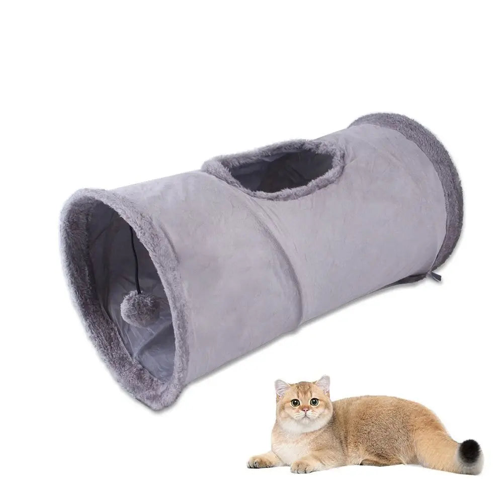 Soft and Cozy Collapsible Cat Tunnel - Great for Hide-n-Seek, Peek-a-Boo & Chase