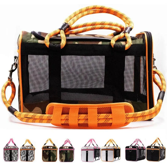 Pet Carrier, Airline Approved, Fits Under Seat, Ventilated Mesh Design w/Waterproof Base & Reflective Strips