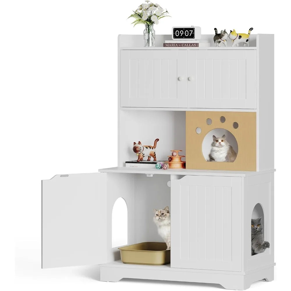 Cat Litter Box Enclosure with Double Room for 2 Cats