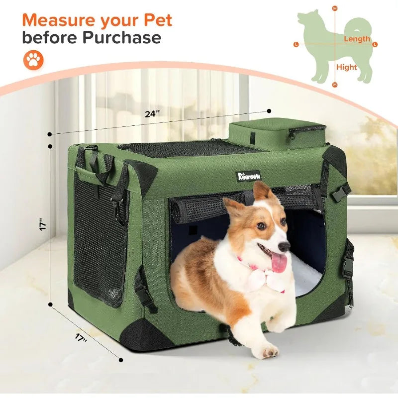 Pet Carrier 24"x17"x17", Soft Dog Crate with 2 Bowls, Collapsible