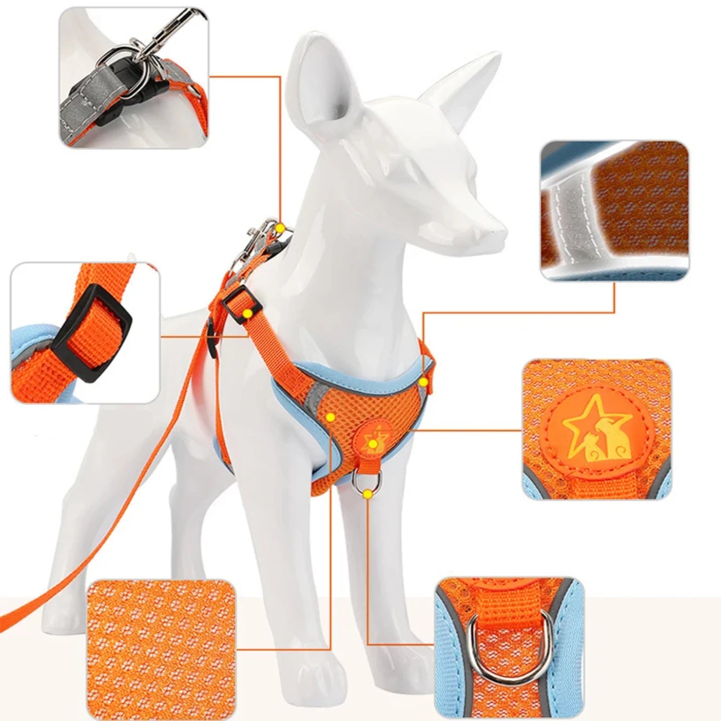 Breathable, Reflective Chest Harness for Dogs & Cats