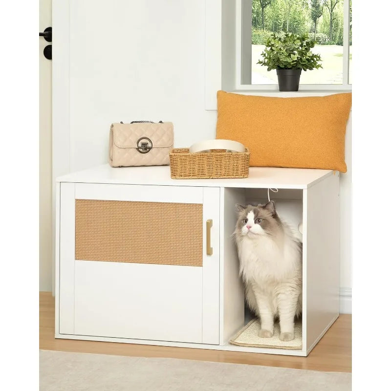 Cat Litter Box Enclosure with Rattan Door