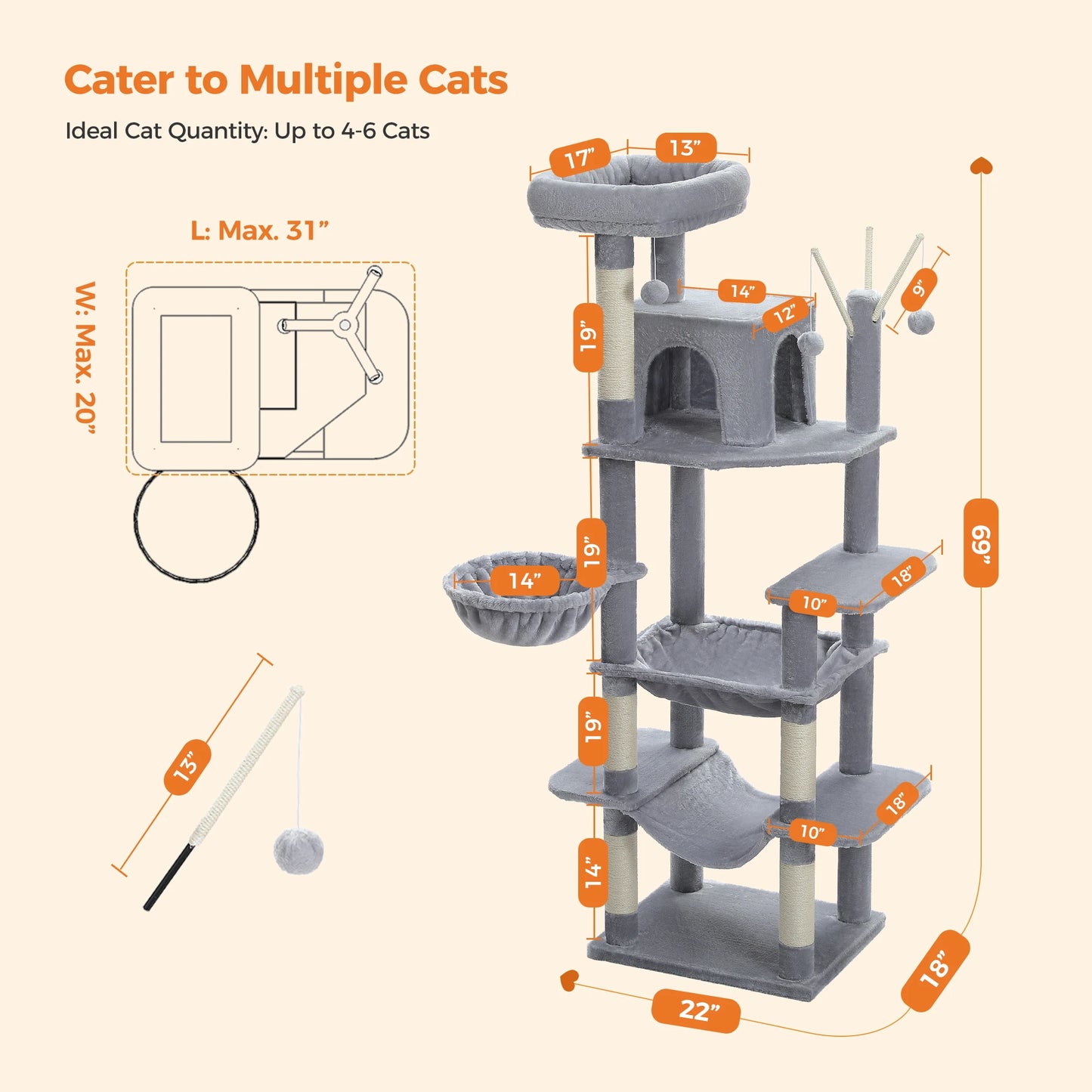 Indoor Large Cats Tall Cat Tower for Fat Cats