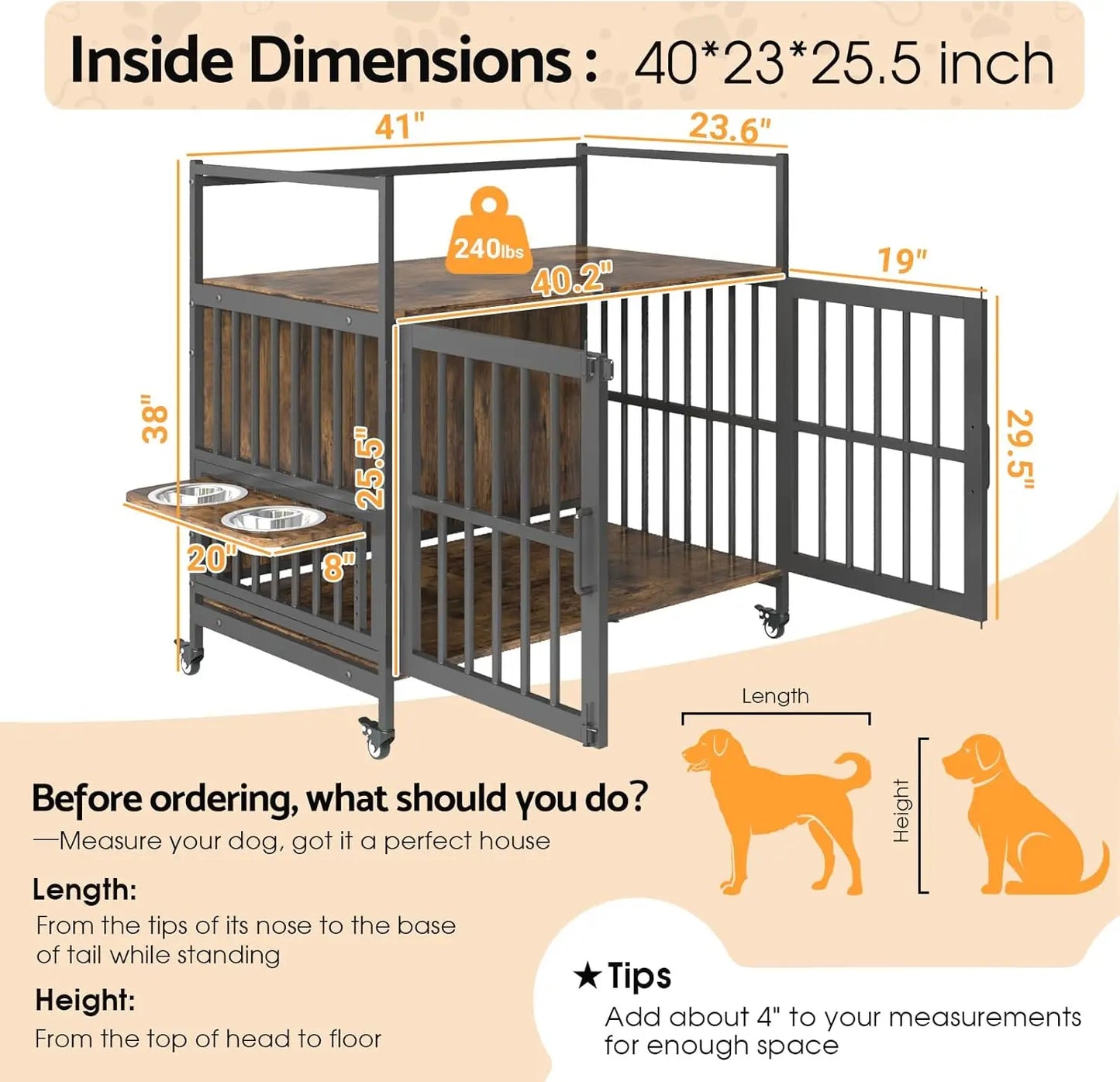 Dog Crate Furniture with Flip-Top, 38 Inch Double Doors