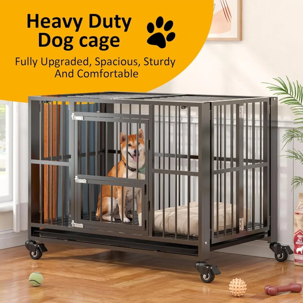 Heavy Duty Folding Dog Kennel, W/Lockable Wheels