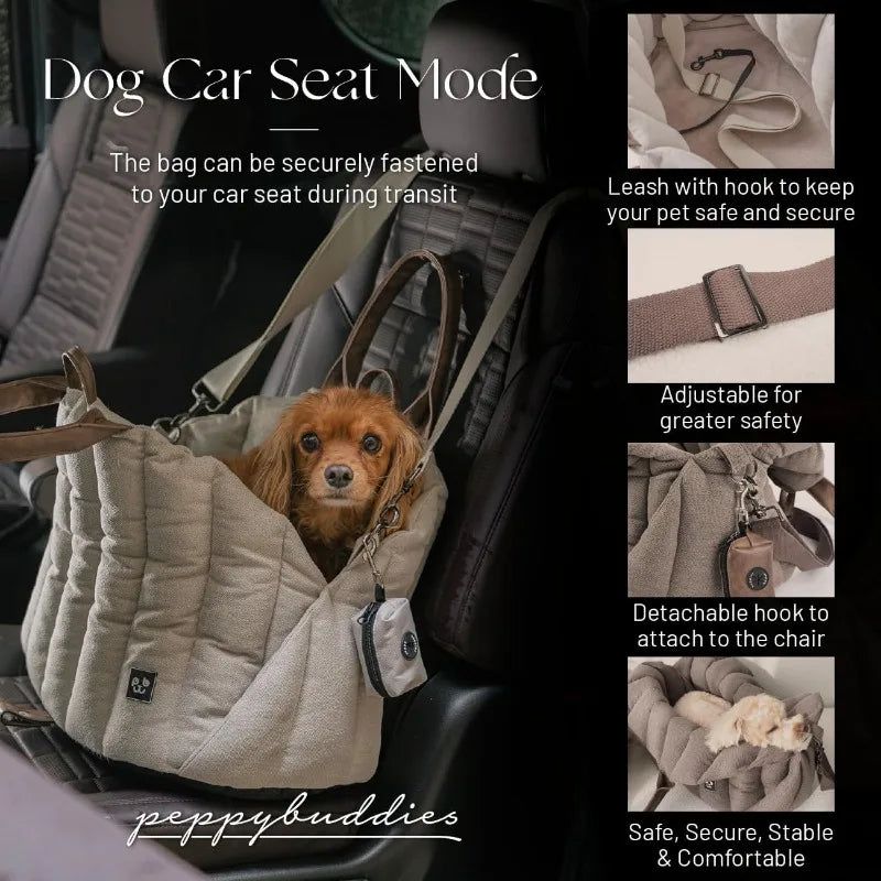 Dog Car Seat & Dog Purse Carrier for Small Dogs and Cats, 3 in 1 Multipurpose Design- Perfect for Traveling- Holds up to 25 lbs