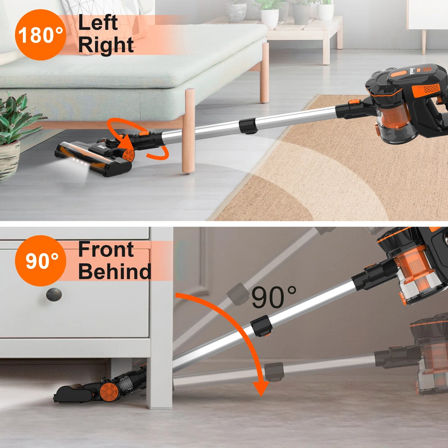 INSE V770 Cordless Vacuum Cleaner Powerful Brushless Motor, Ultra Quiet Lightweight ORANGE