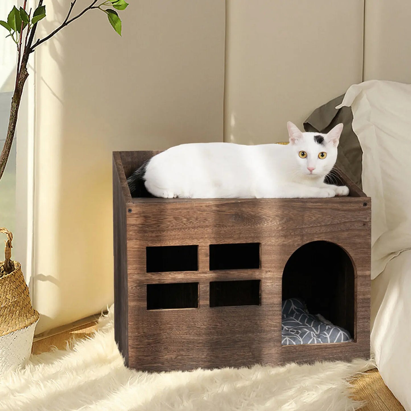 Solid Wooden Cat Litter Box