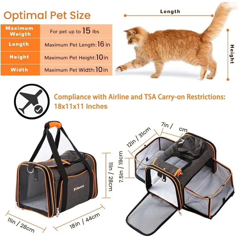 Expandable Pet Carrier, 18"x11"x11" TSA Airline Approved