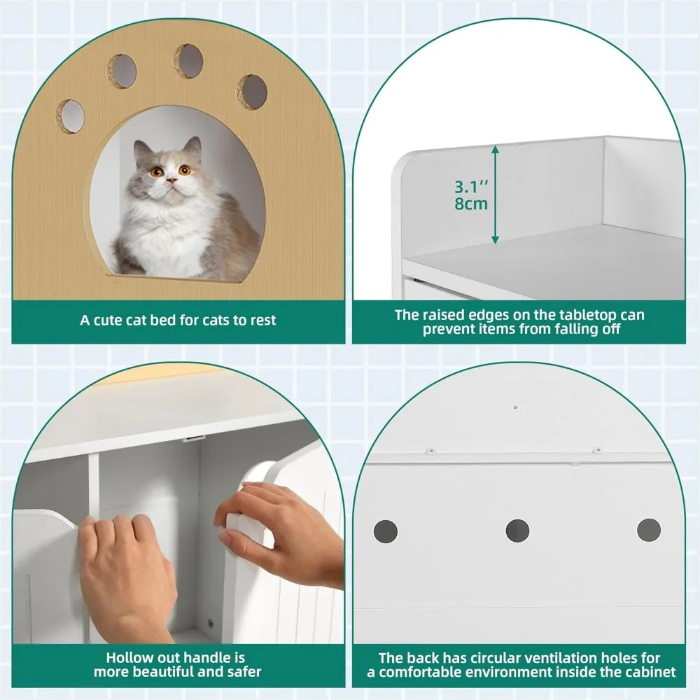 Cat Litter Box Enclosure with Double Room for 2 Cats