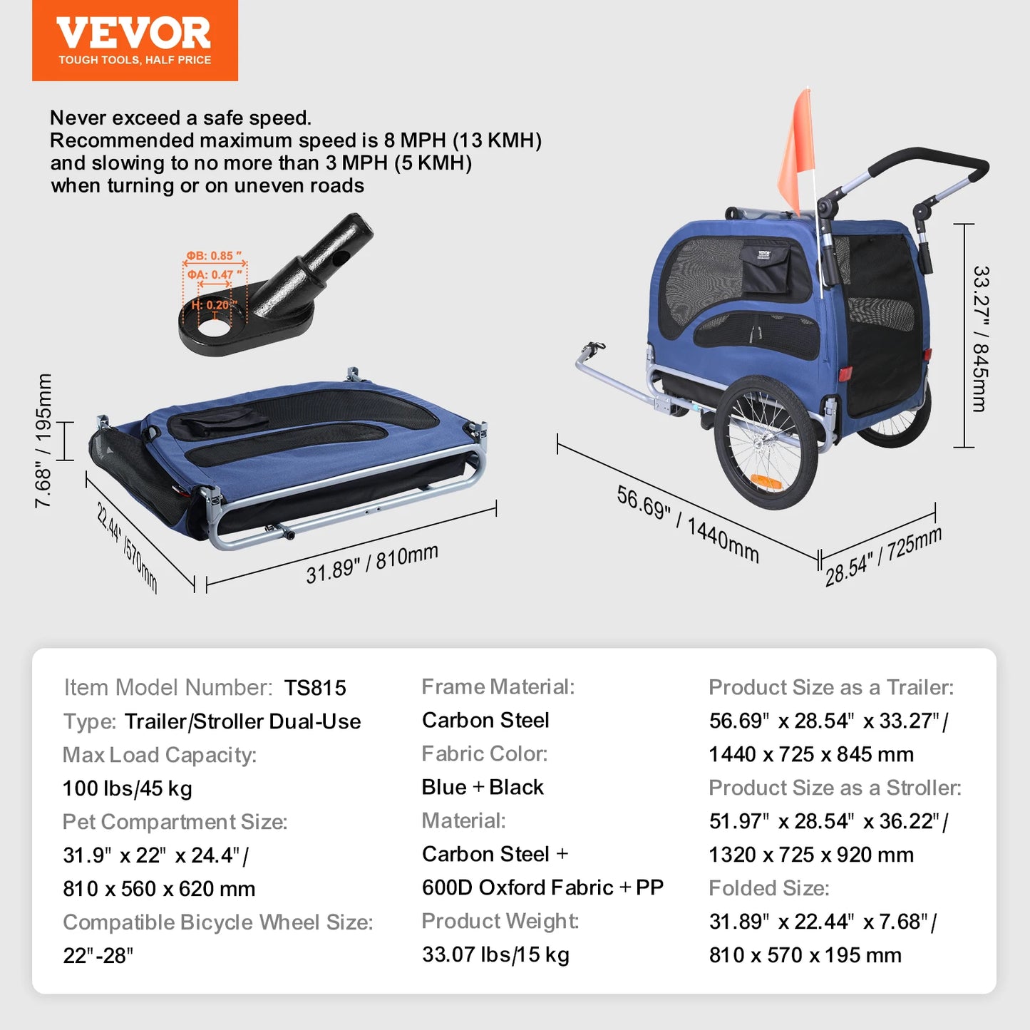 VEVOR2-in-1 Pet Stroller Cart/Bicycle Carrier