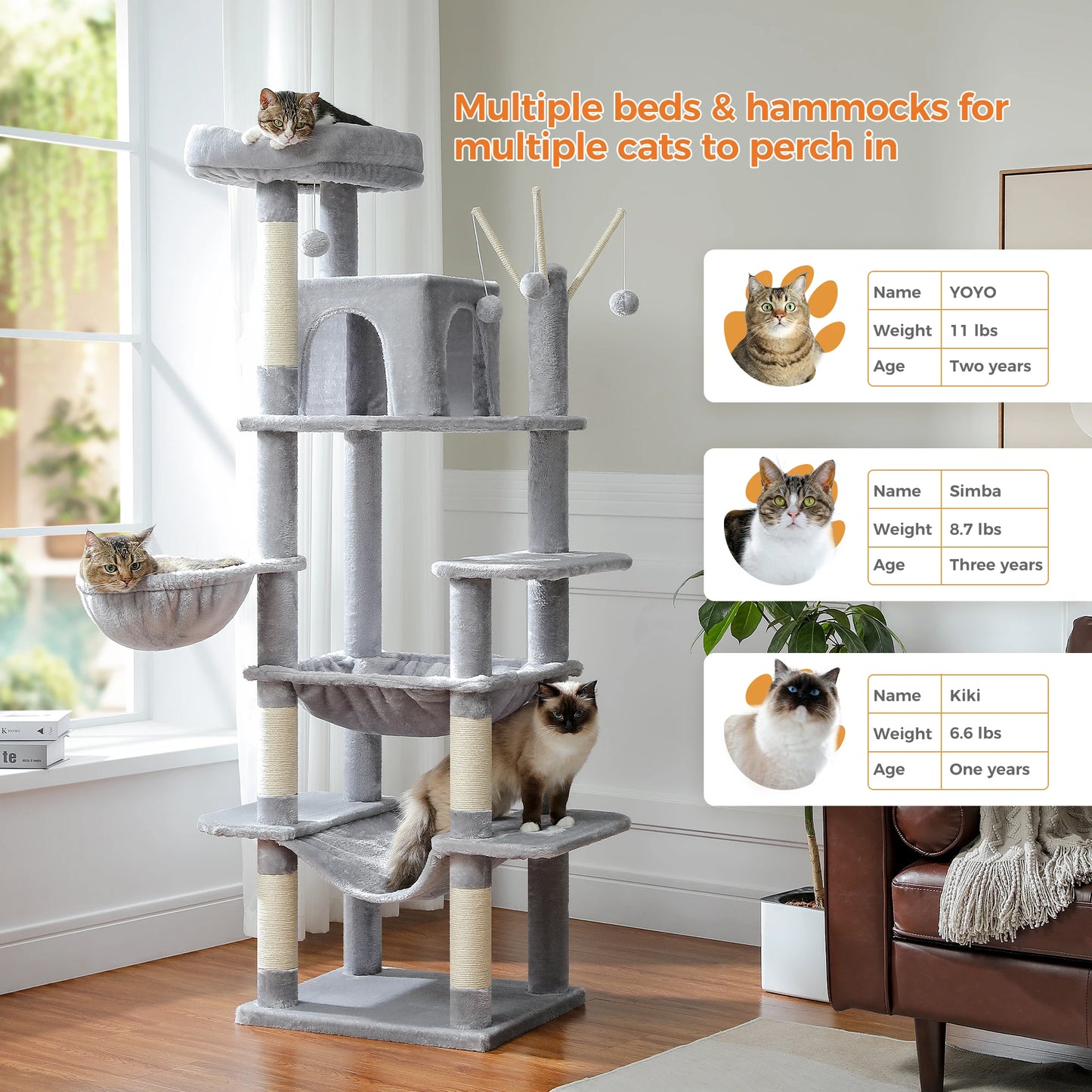 Indoor Large Cats Tall Cat Tower for Fat Cats