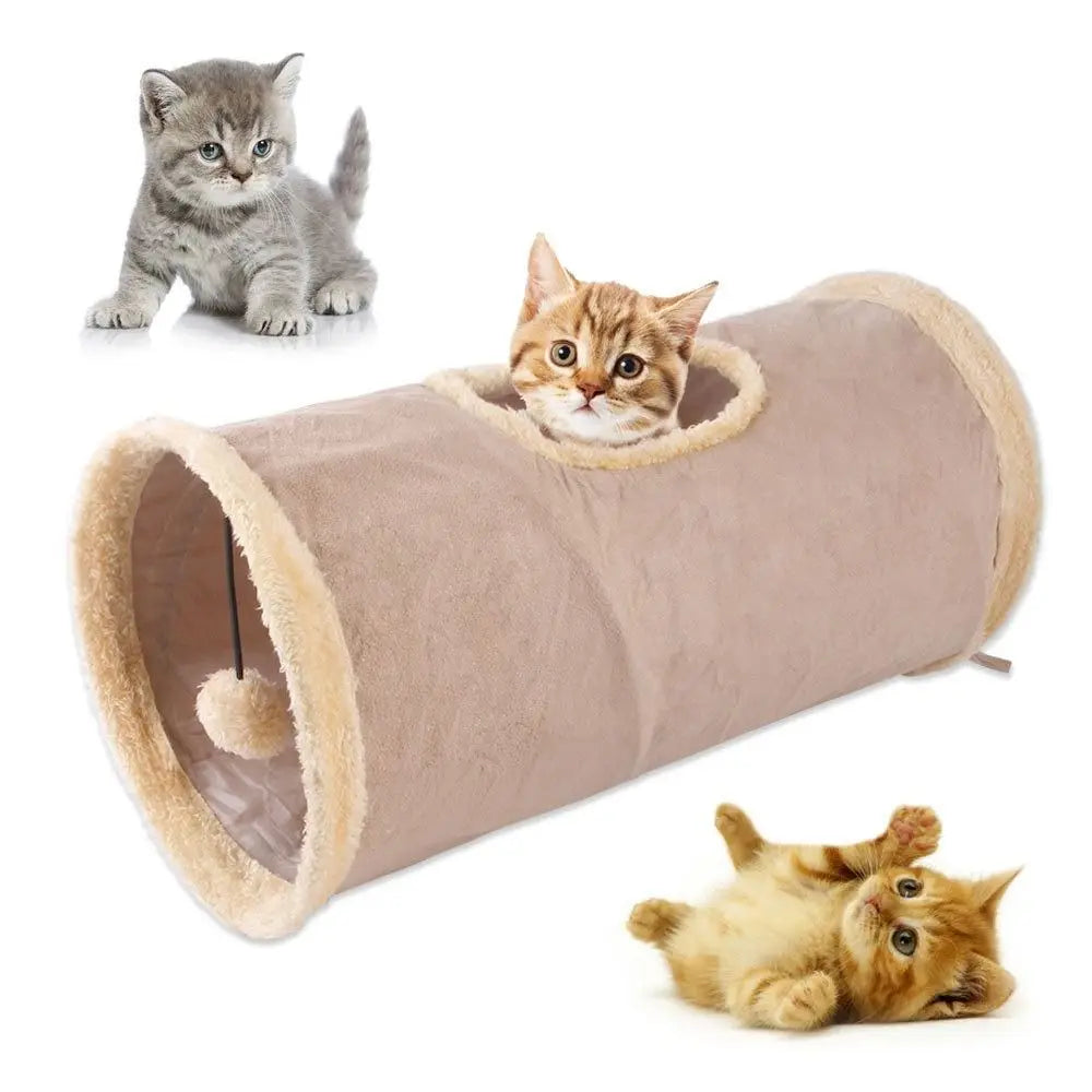 Soft and Cozy Collapsible Cat Tunnel - Great for Hide-n-Seek, Peek-a-Boo & Chase