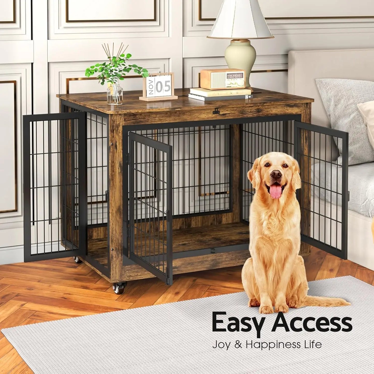 Dog Crate Furniture with Flip-Top, 38 Inch Double Doors