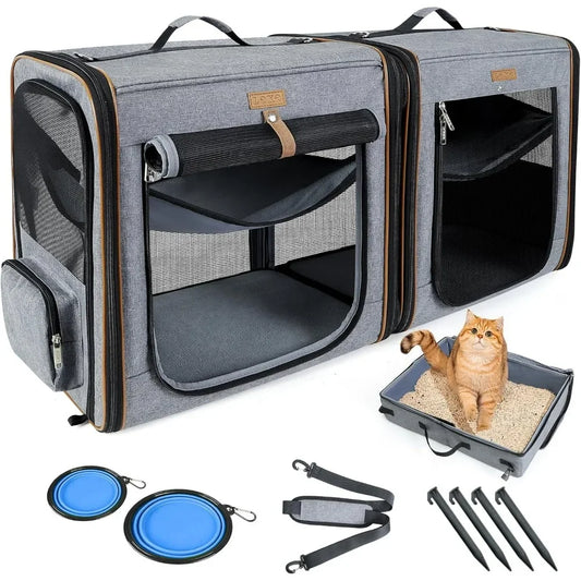 Pet Carrier for Small Medium-Large Pets up to 35 Lbs. Car Travel Carrier with Litter Box and Locking Zipper