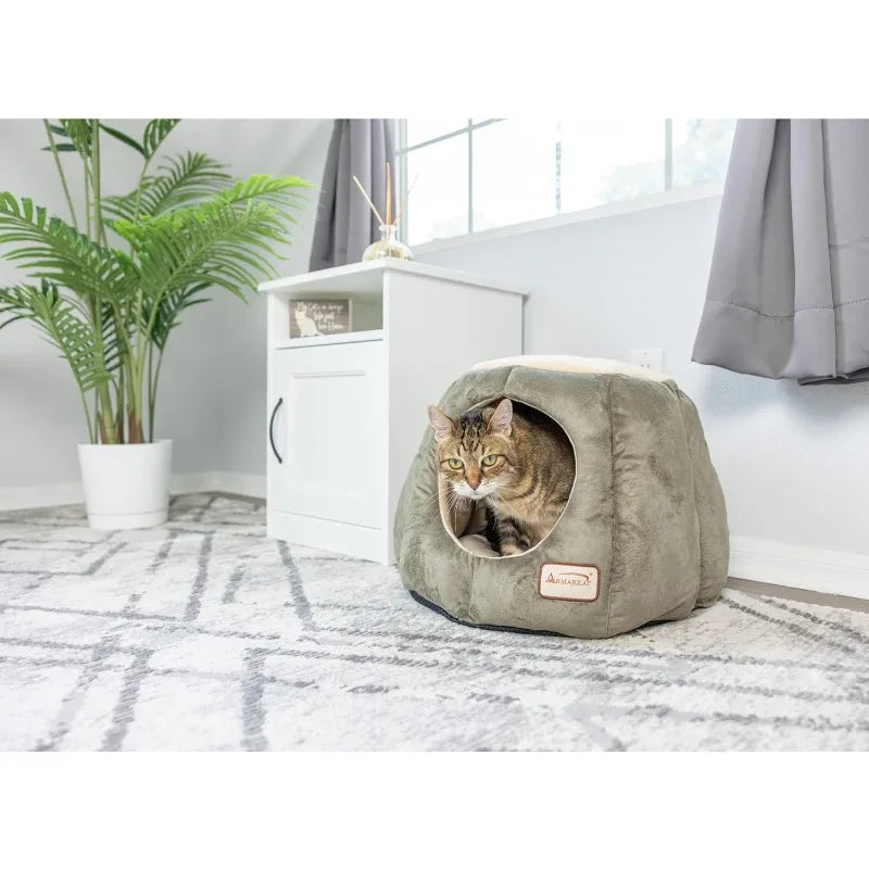 Cat Bed, Laurel Green and Beige