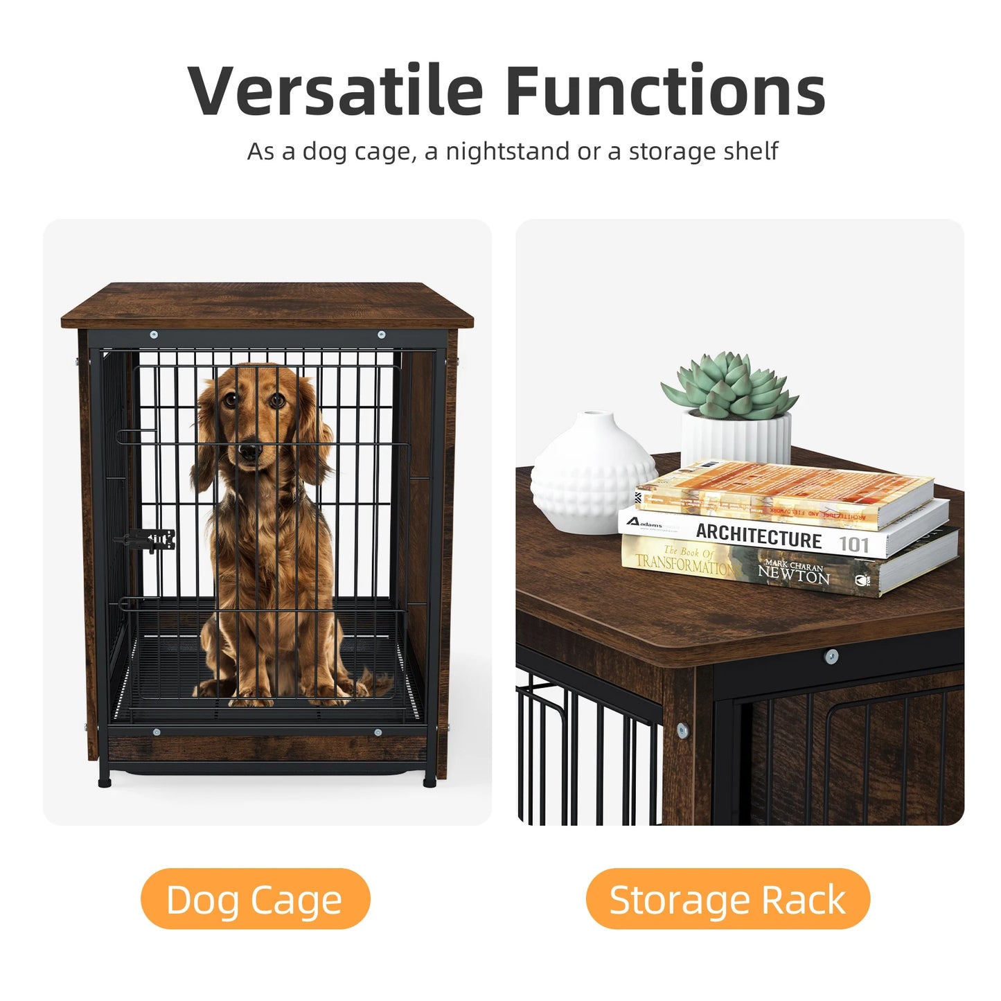 End Table Pet Kennel Crate Indoor Wooden Furniture Brown