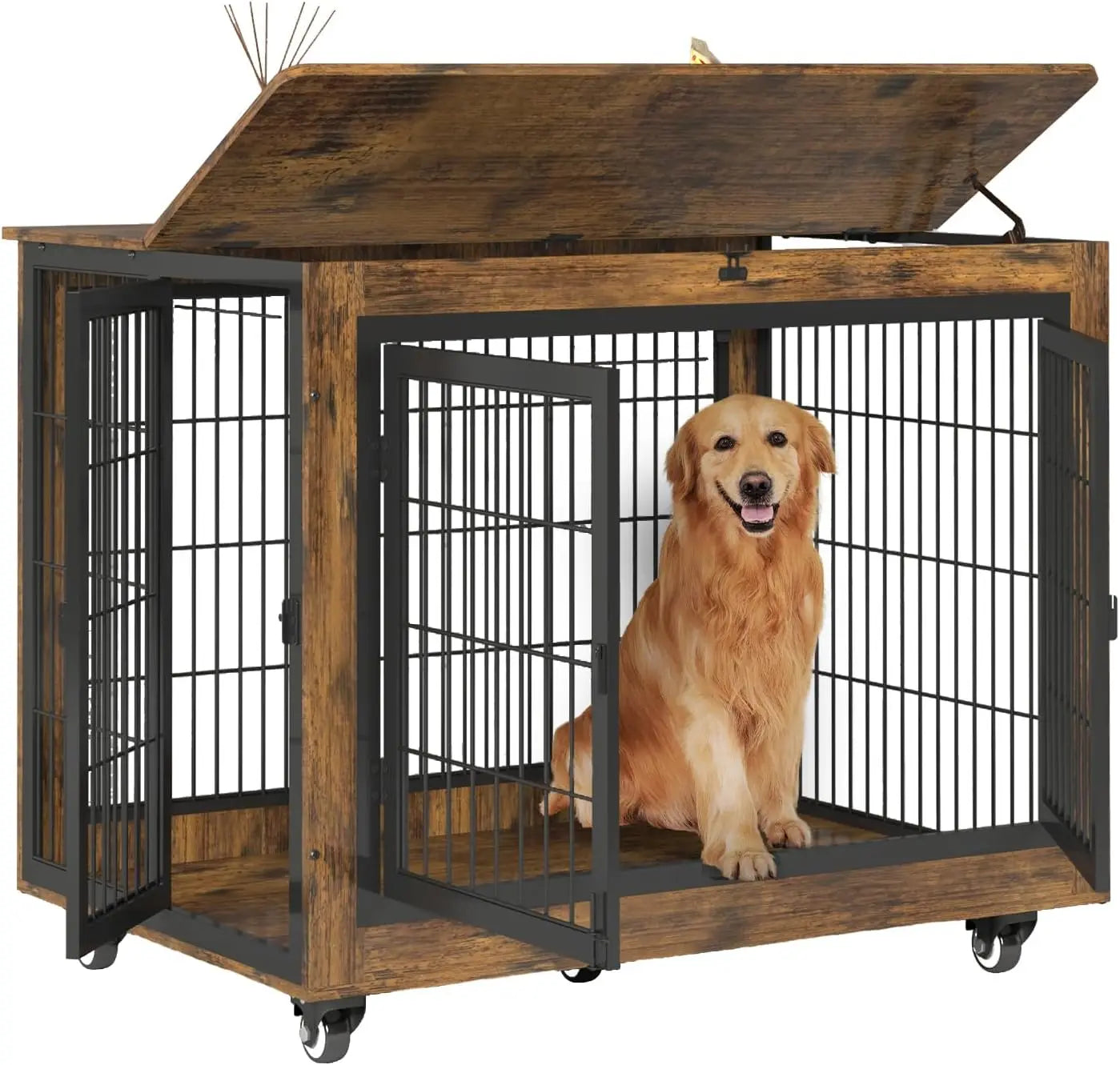 Dog Crate Furniture with Flip-Top, 38 Inch Double Doors