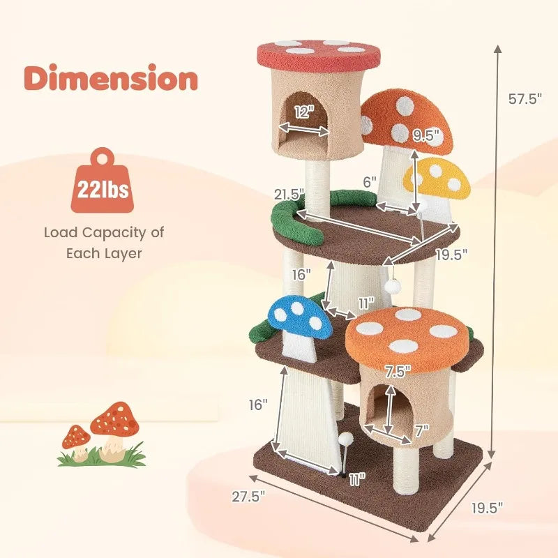 Multi-Level Mushroom Cute Cat Tree-Tower