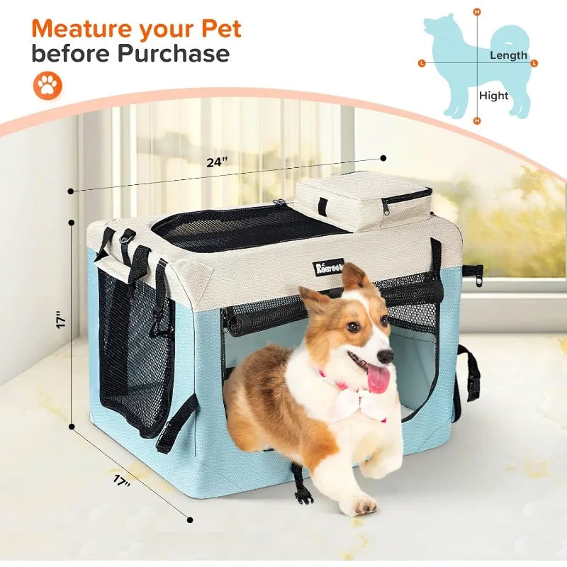 Pet Carrier 24"x17"x17", Soft Dog Crate with 2 Bowls, Collapsible