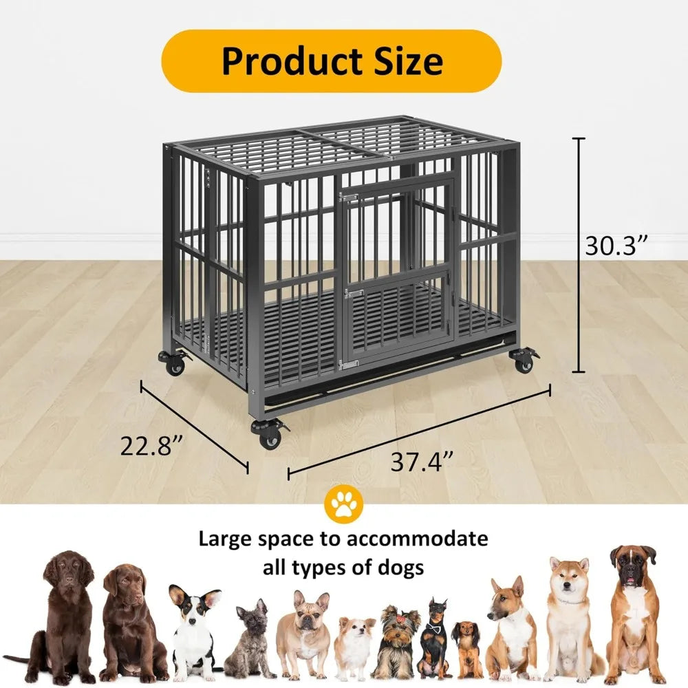 Heavy Duty Folding Dog Kennel, W/Lockable Wheels