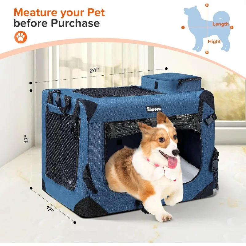 Pet Carrier 24"x17"x17", Soft Dog Crate with 2 Bowls, Collapsible