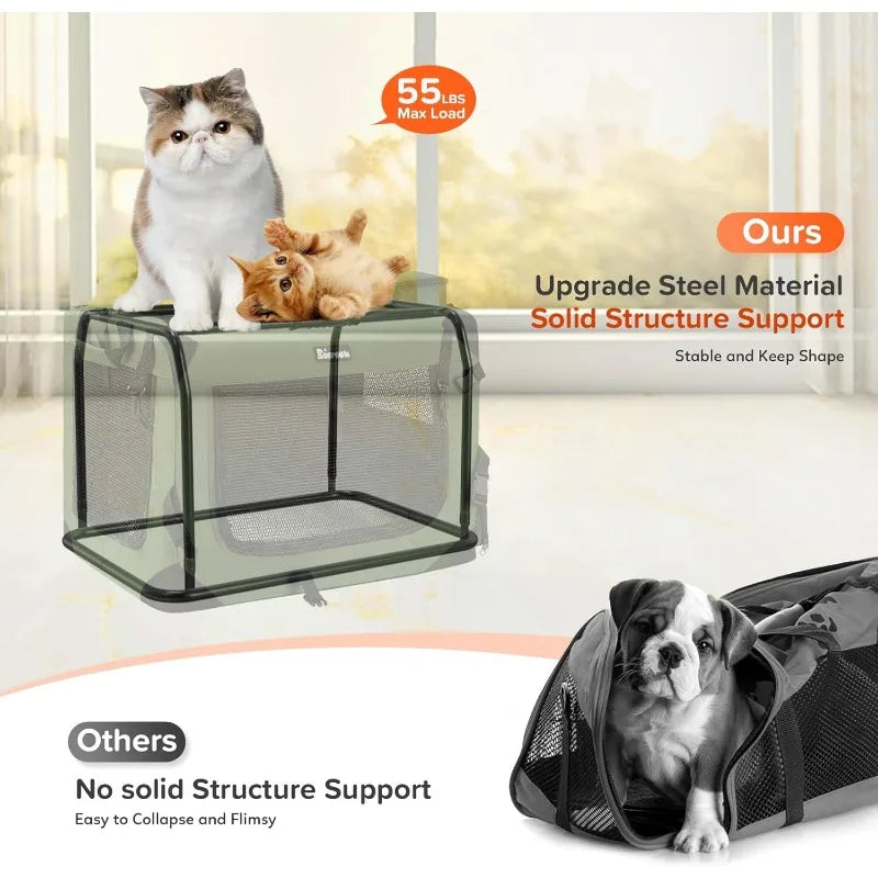 Pet Carrier 24"x17"x17", Soft Dog Crate with 2 Bowls, Collapsible