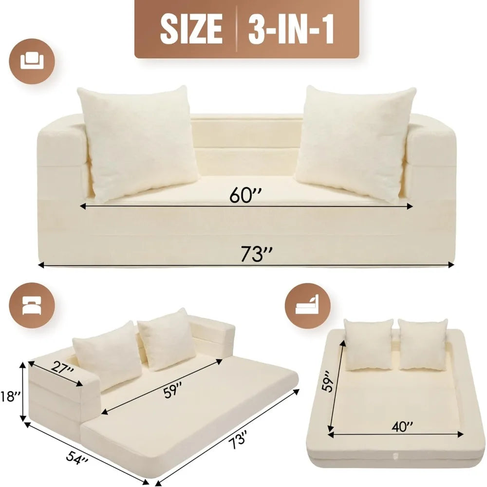 3-in-1 Adult Bean Bag Couch Faux Fur Floor Sofa