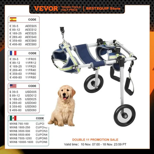 VEVOR 2 Wheels Dog Wheelchair for Back Legs