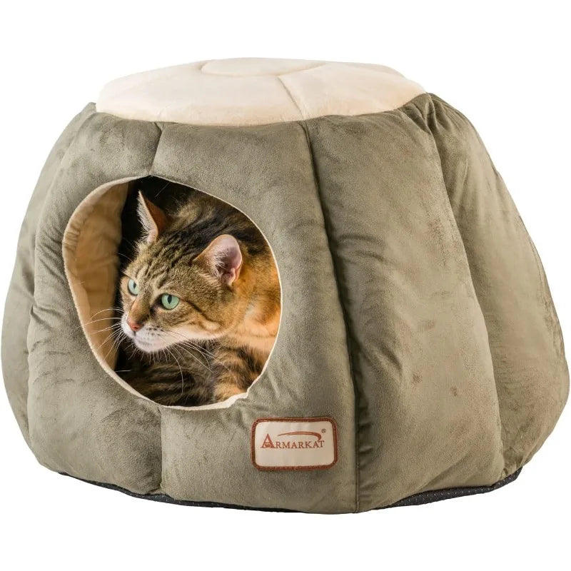 Cat Bed, Laurel Green and Beige