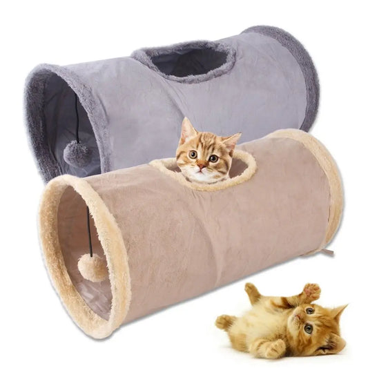 Soft and Cozy Collapsible Cat Tunnel - Great for Hide-n-Seek, Peek-a-Boo & Chase