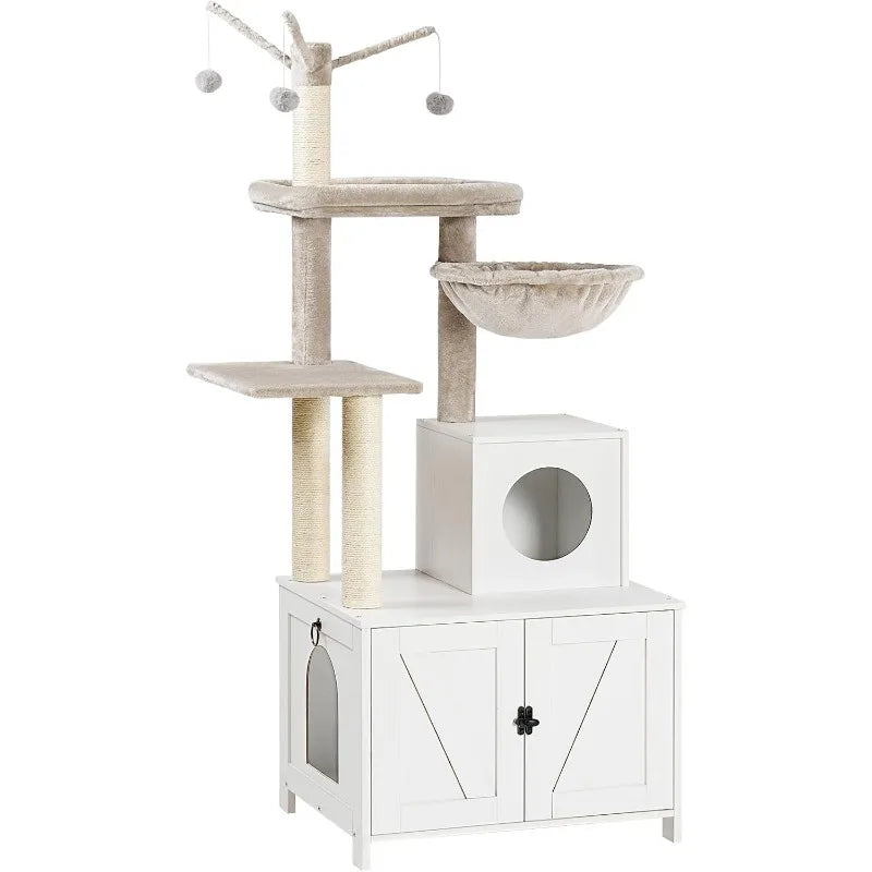 Cat Tree Tower with Litter Box Enclosure for Indoor Cats