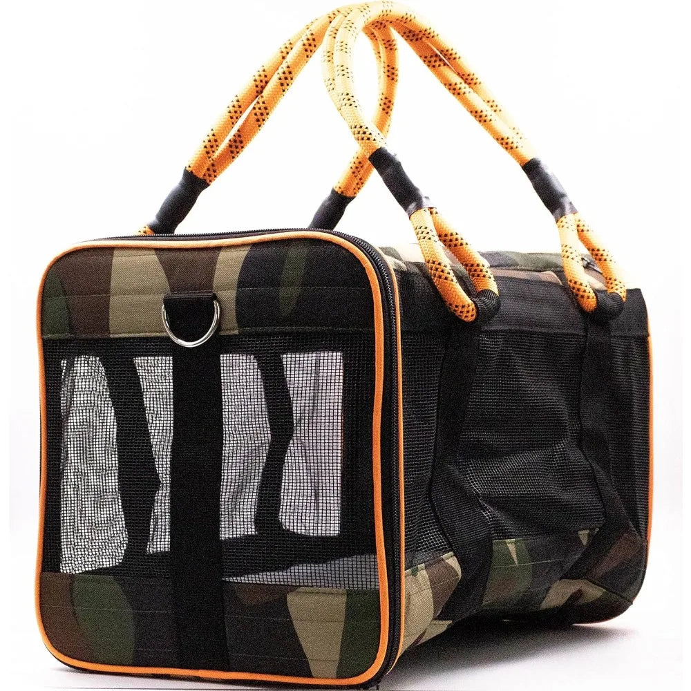 Pet Carrier, Airline Approved, Fits Under Seat, Ventilated Mesh Design w/Waterproof Base & Reflective Strips