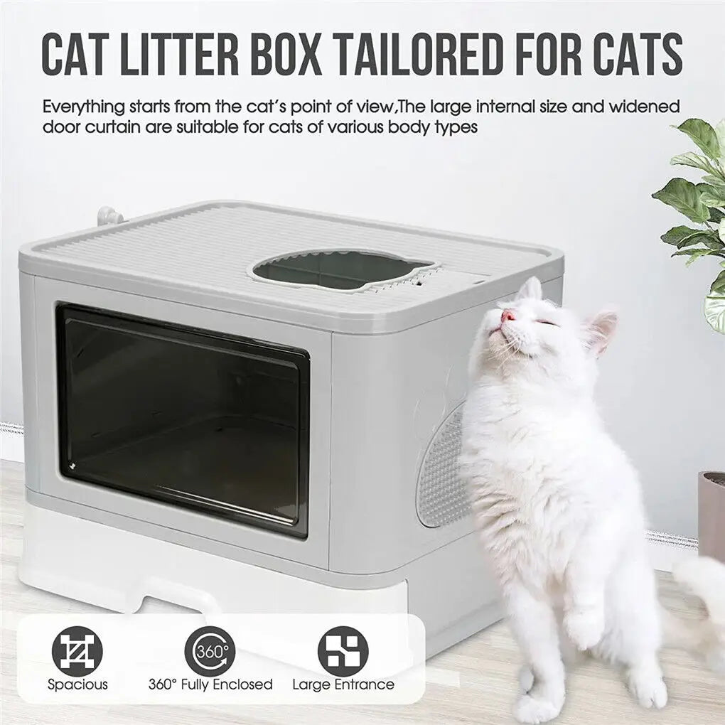 Foldable Cat Litter Box Front Entry & Top Exit