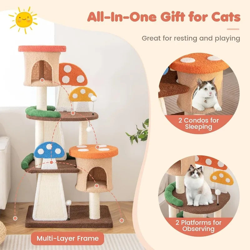 Multi-Level Mushroom Cute Cat Tree-Tower