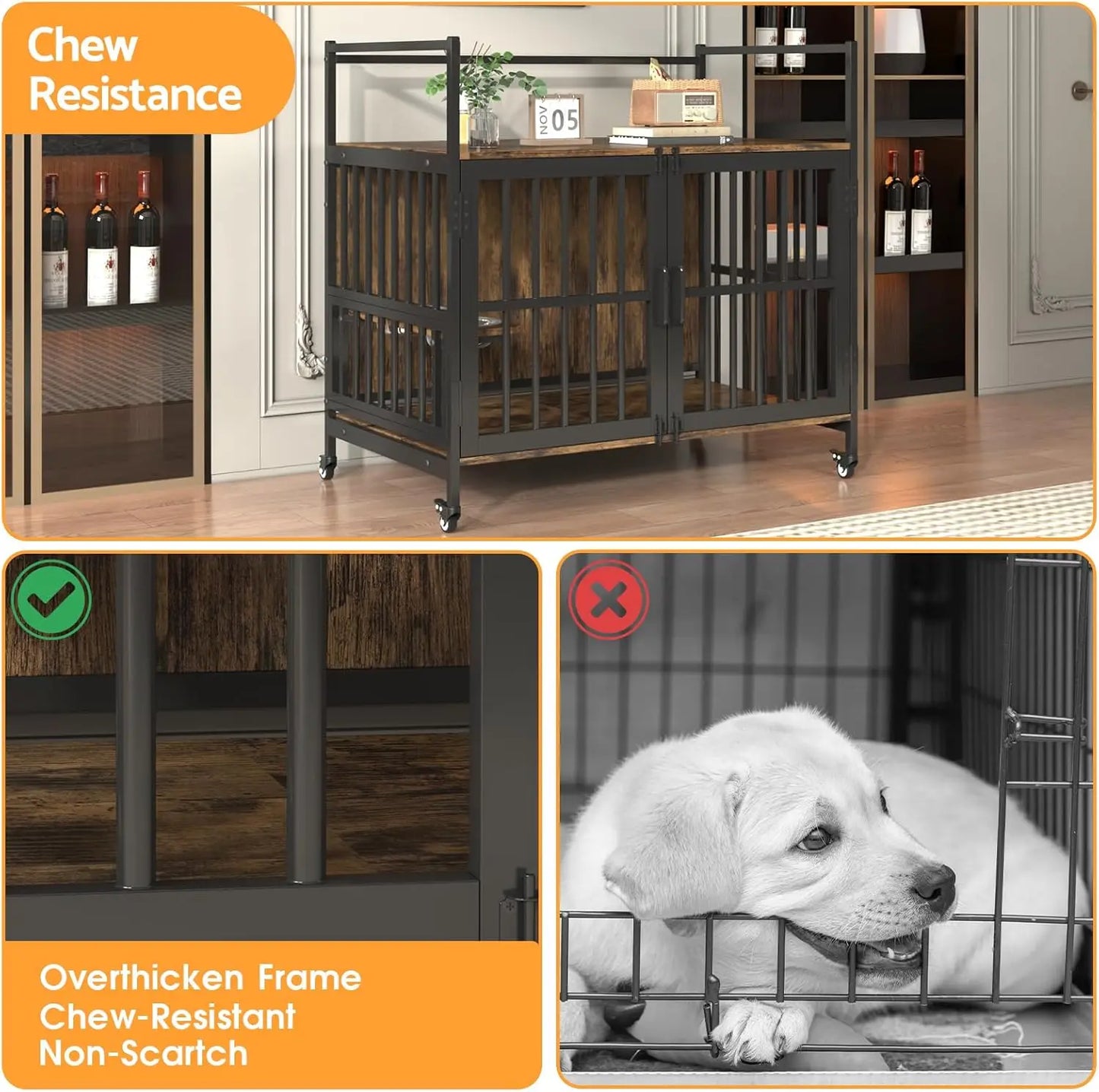 Dog Crate Furniture with Flip-Top, 38 Inch Double Doors