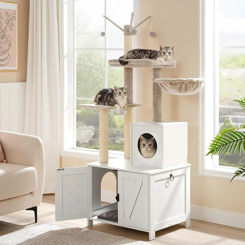 Cat Tree Tower with Litter Box Enclosure for Indoor Cats