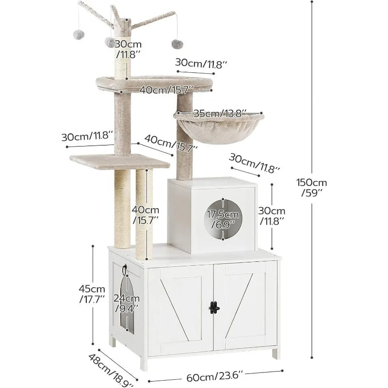 Cat Tree Tower with Litter Box Enclosure for Indoor Cats