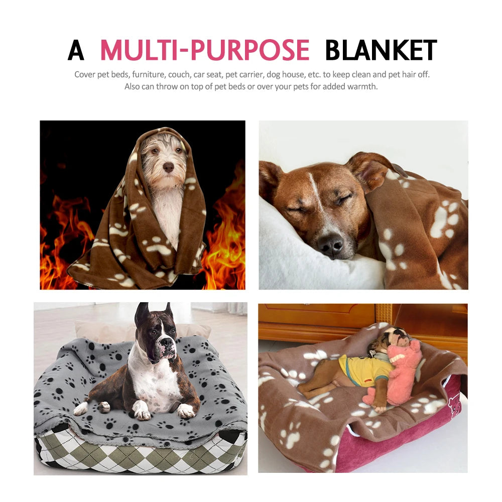 Fluffy & Soft Cozy Dog Blanket W/Paw Print Design