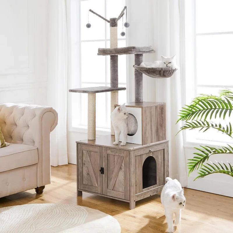 Cat Tree Tower with Litter Box Enclosure for Indoor Cats