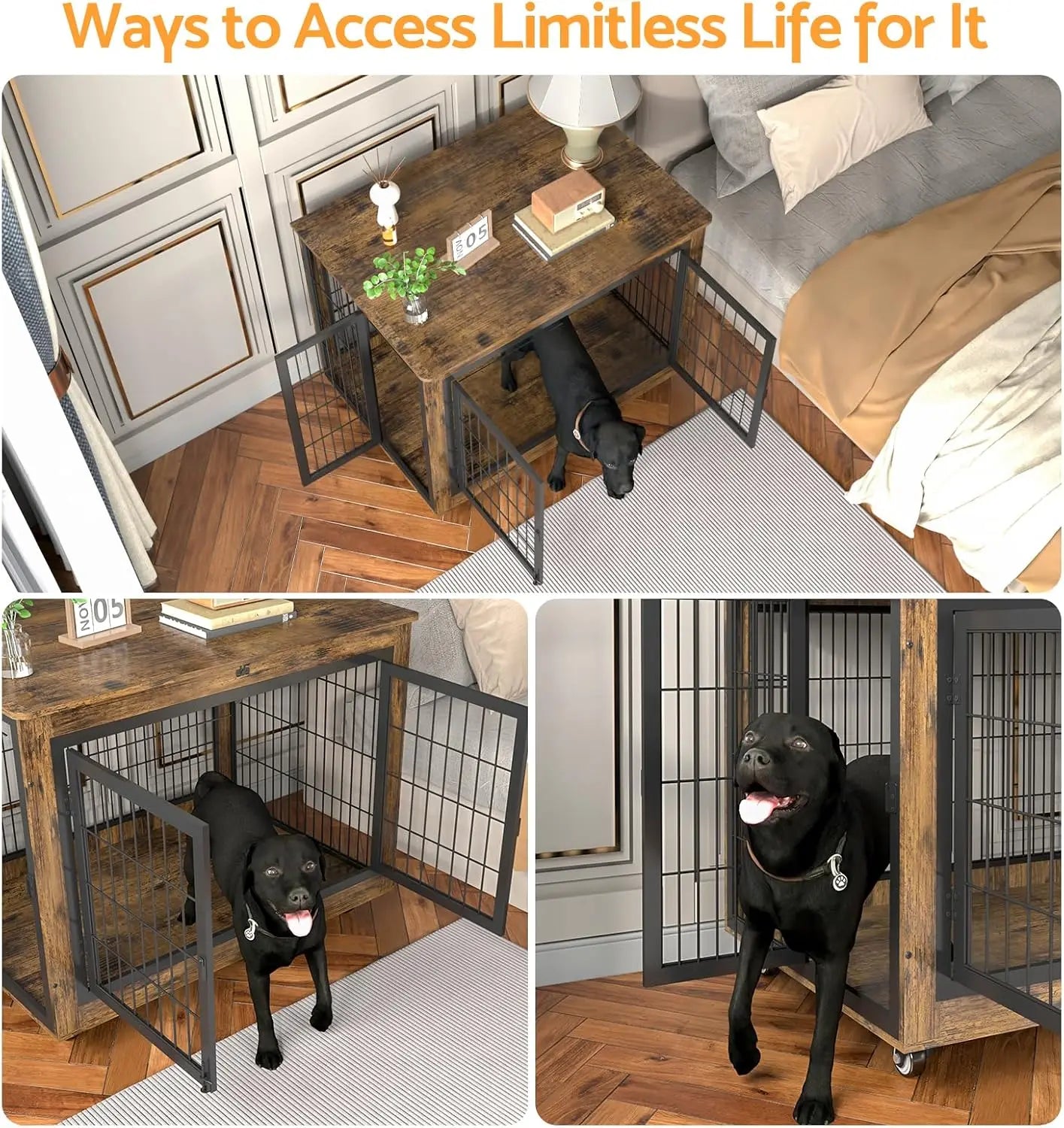 Dog Crate Furniture with Flip-Top, 38 Inch Double Doors