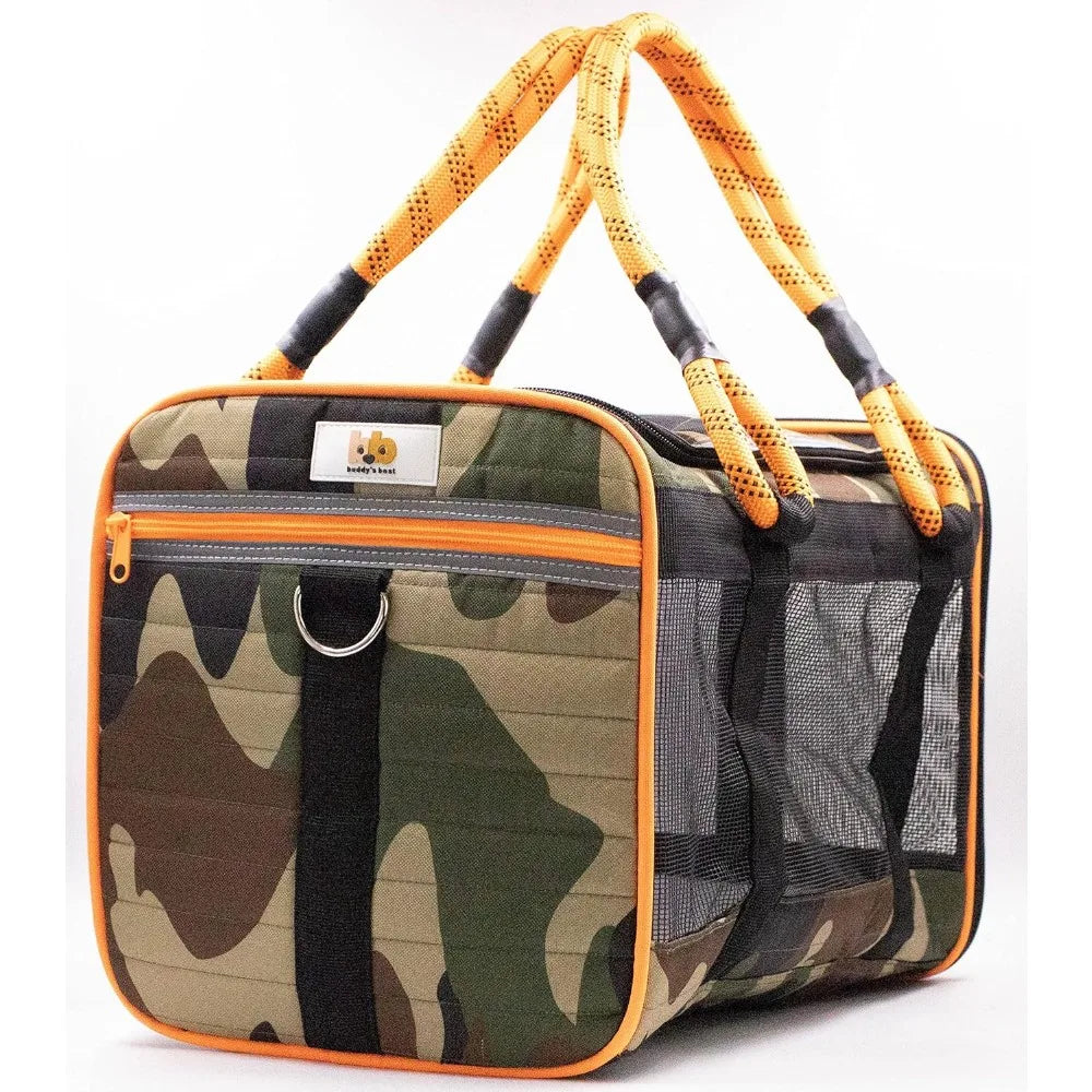 Pet Carrier, Airline Approved, Fits Under Seat, Ventilated Mesh Design w/Waterproof Base & Reflective Strips