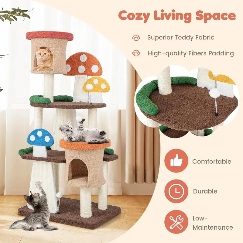 Multi-Level Mushroom Cute Cat Tree-Tower