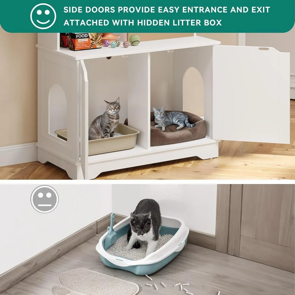 Cat Litter Box Enclosure with Double Room for 2 Cats